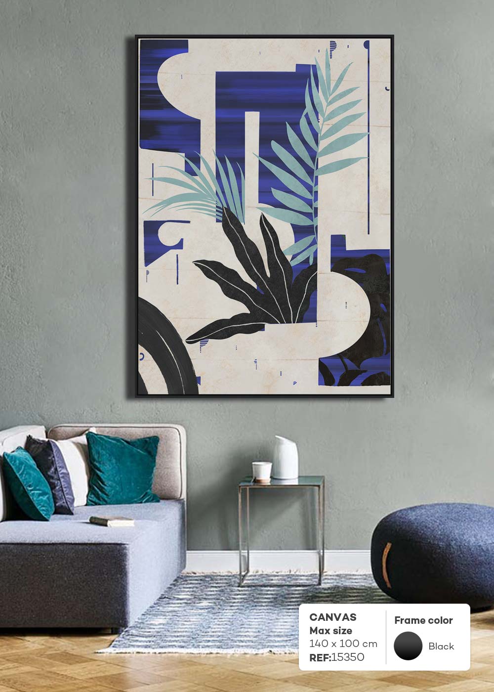 CUADRO HOJAS AZUL Y NEGRO 15350 (140 x 100cm)