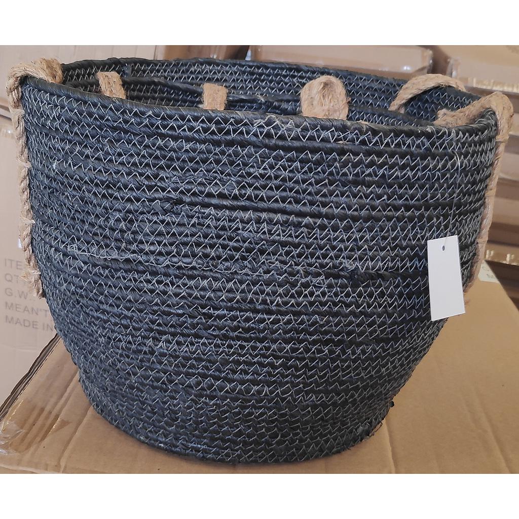 CESTA CUERDAS CON MANGOS GRANDE NEGRO JASPEADO 2HM8-1NG (30cm)