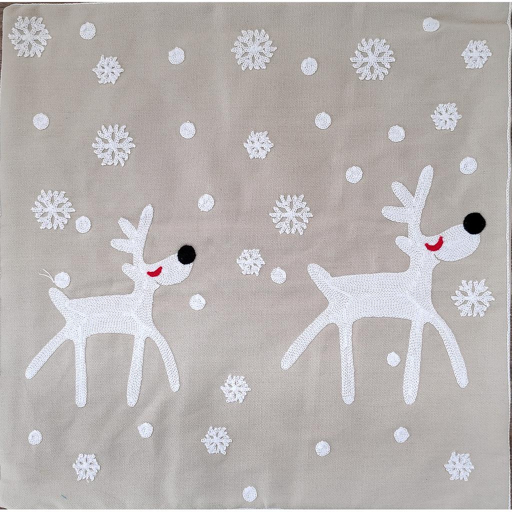 COJIN NAVIDEÑO BEIGE DISEÑO ALCES COPOS 2HM53-6 (45 x 45cm)