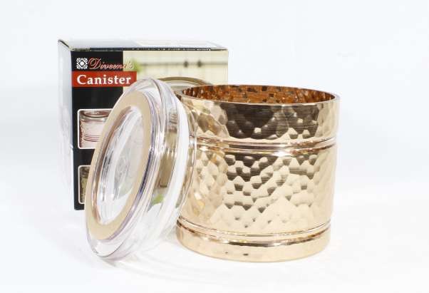 CONTENEDOR ALMACENAMIENTO ACRILICO CON TAPA DORADO S05140 (11 x 11cm)