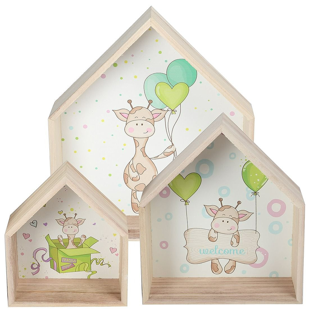 SET REPISAS DE MADERA DISEÑO JIRAFA GHFB031510 (30x 7.5 x 35cm / 24 x 6.7 x 27.5cm / 17.5 x 6 x 20cm)