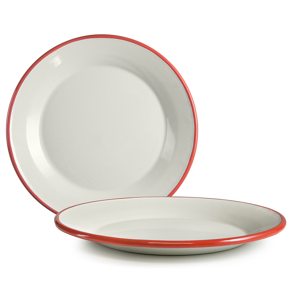 PLATO POSTRE HIERO ENLOZADO BLANCO ROJO 908118 (18cm)