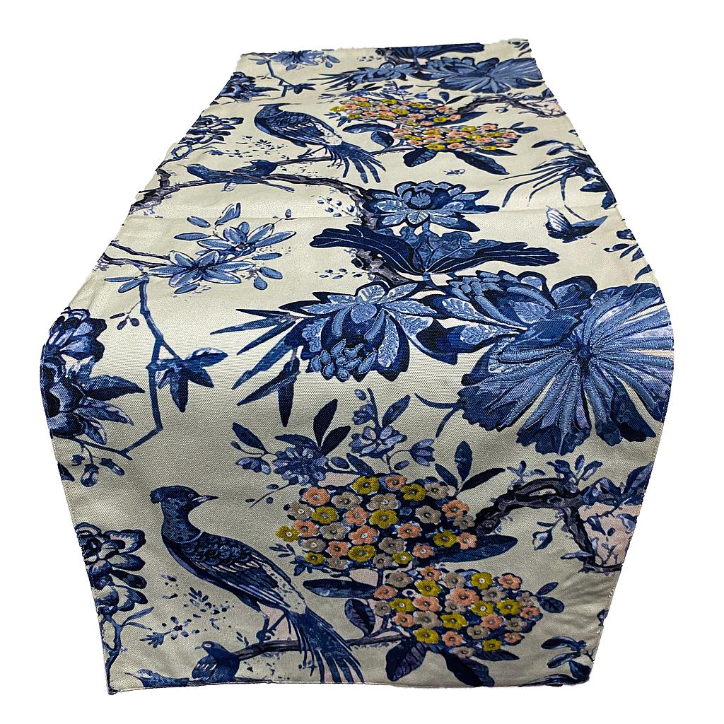 CAMINO DE MESA PAJAROS Y FLORES AZULES PDD-CC-2022-44 (36 x 183cm)