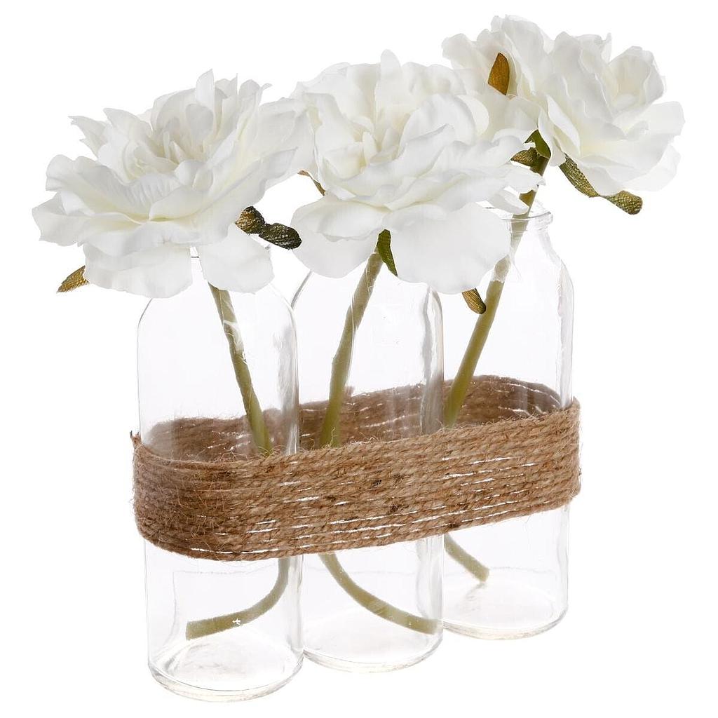 FLORERO CON PLANTA ARTIFICIAL ROSA 135412 (24.5 x 10cm)