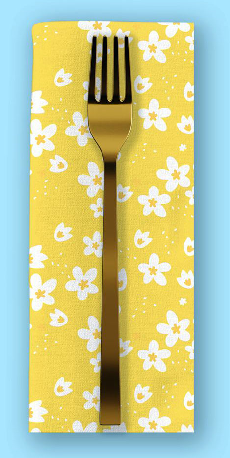 SERVILLETA DISENO AMARILLO FLORES BLANCAS 7862117484554 (42 x 42cm)