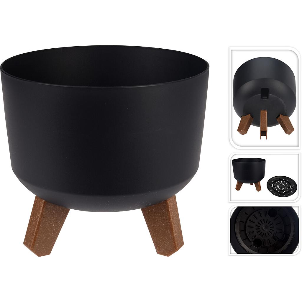 MACETA CIRCULAR CON PATAS NEGRO Y89300220 (20 x 17cm)