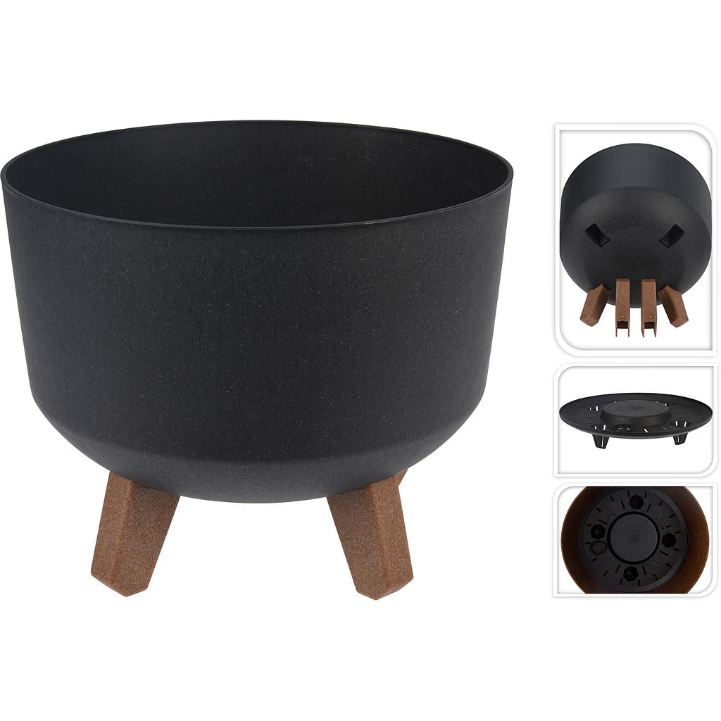 MACETA CIRCULAR CON PATAS NEGRO Y89300270 (23.8 x 18.7cm)
