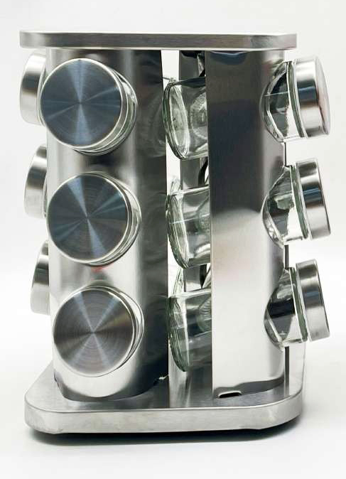 SET CONDIMENTERO GIRATORIO INOX 12 FRASCOS F23329 (16 x 16 x 22cm)