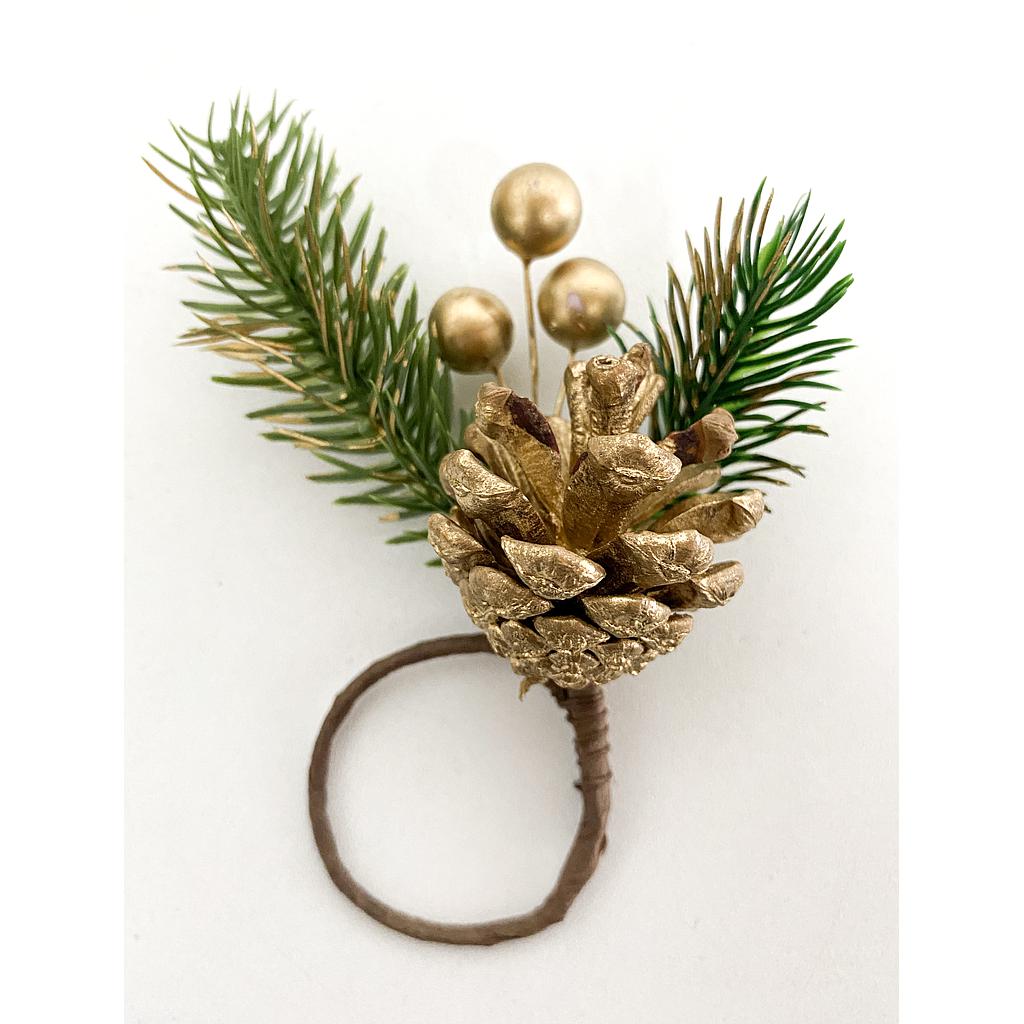 SET SERVILLETERO NAVIDEÑO DISEÑO PINA DORADA 6PZS 72564