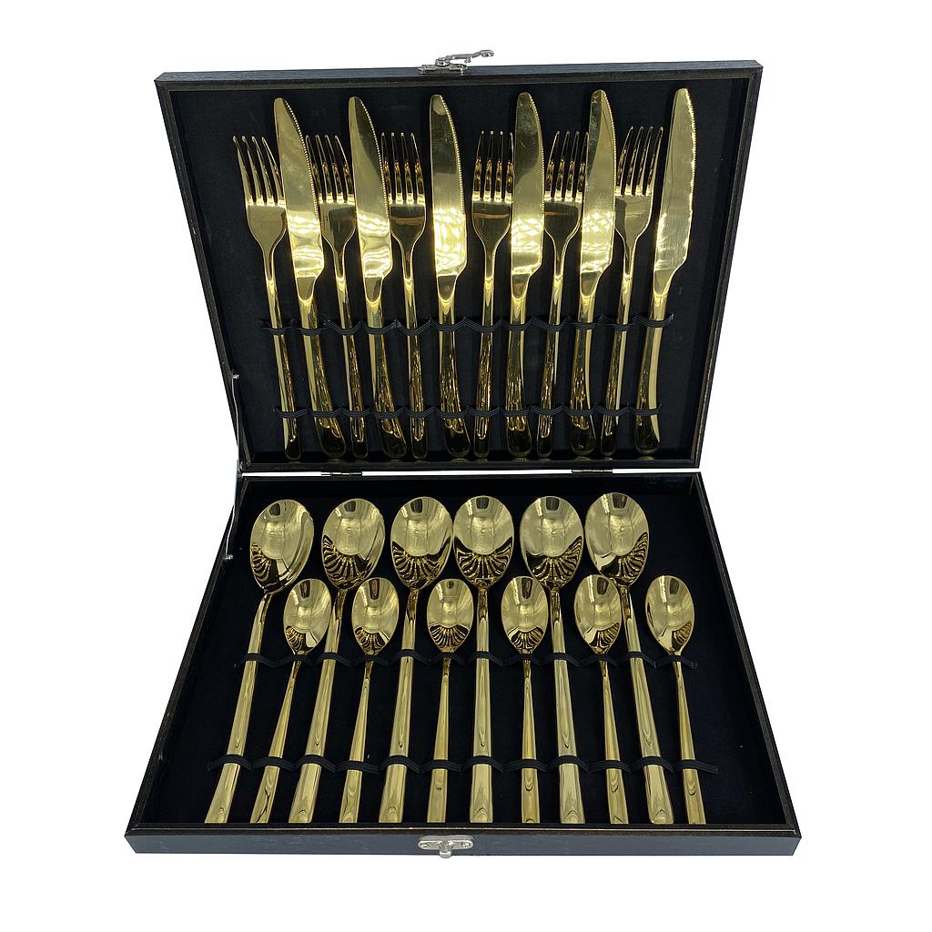 JUEGO CUBIERTOS ACERO INOX DORADO BRILLANTE 24PZS 4HM14-2