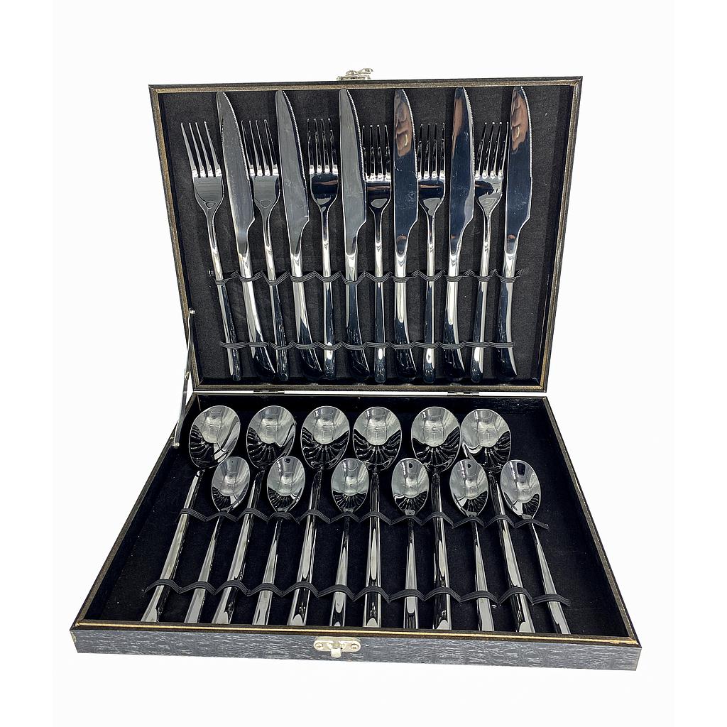 JUEGO CUBIERTOS ACERO INOX NEGRO 24PZS 4HM14-3