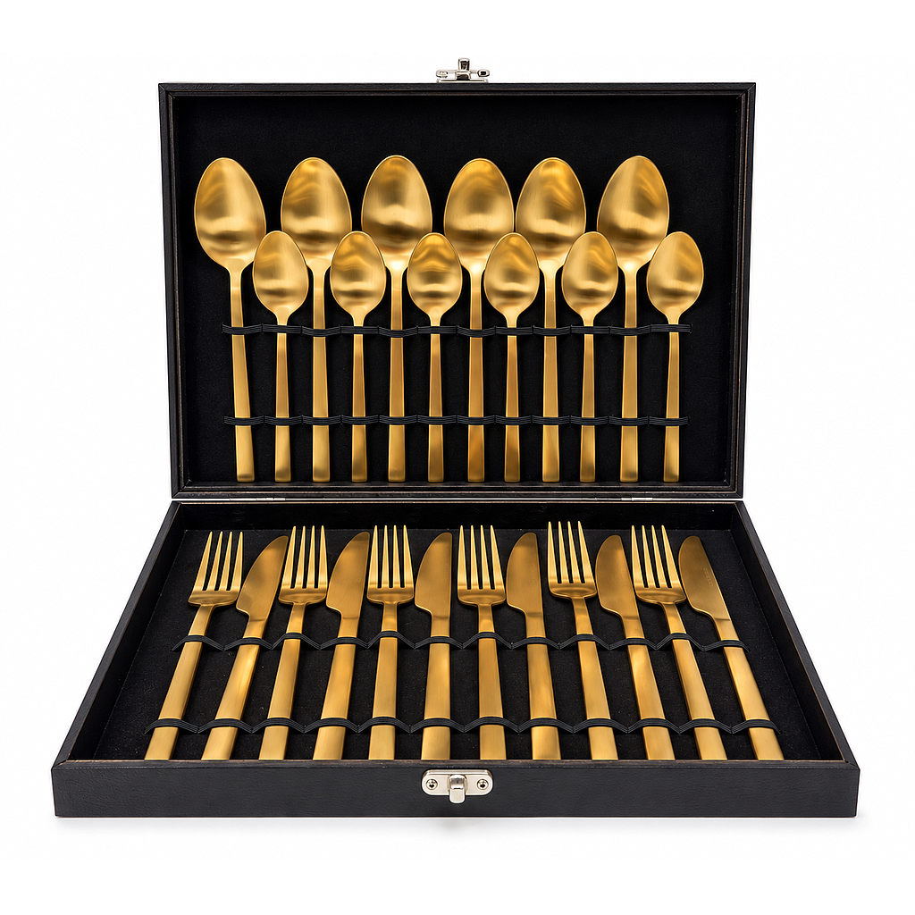 JUEGO CUBIERTOS ACERO INOX DORADO MATE 24PZS 4HM14-7