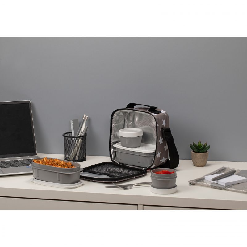 LONCHERA Y CONTENEDOR ALIM. URBAN FOOD STARS GRIS 5PZS 1167513 (22.5 x 10 x 22cm)
