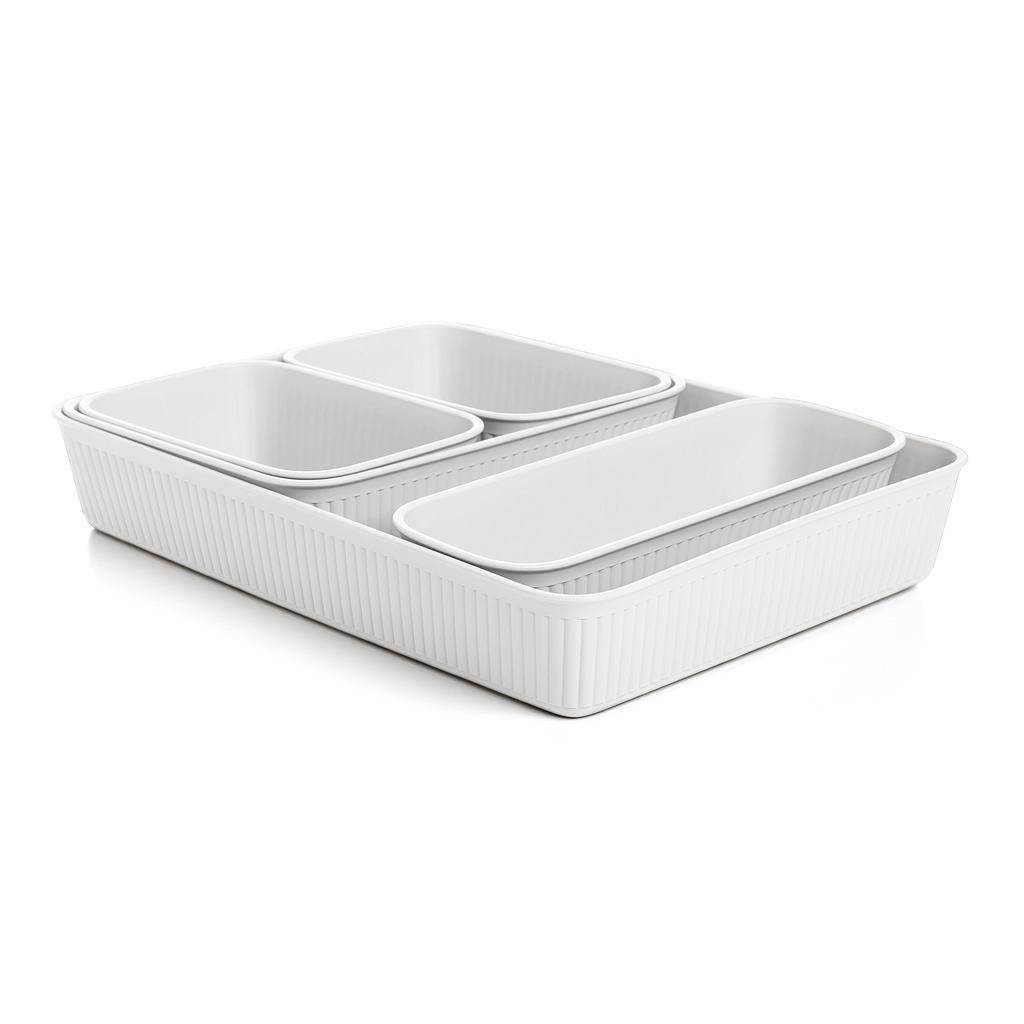 SET CONTENEDORES 5PZS BAOBAB BLANCO 7012601 (25 x 33.6 x 5.6 / 18 x 24 x 5.6 / 9 x 24 x 5.6 / 11.5 x 17 x 5.6cm)