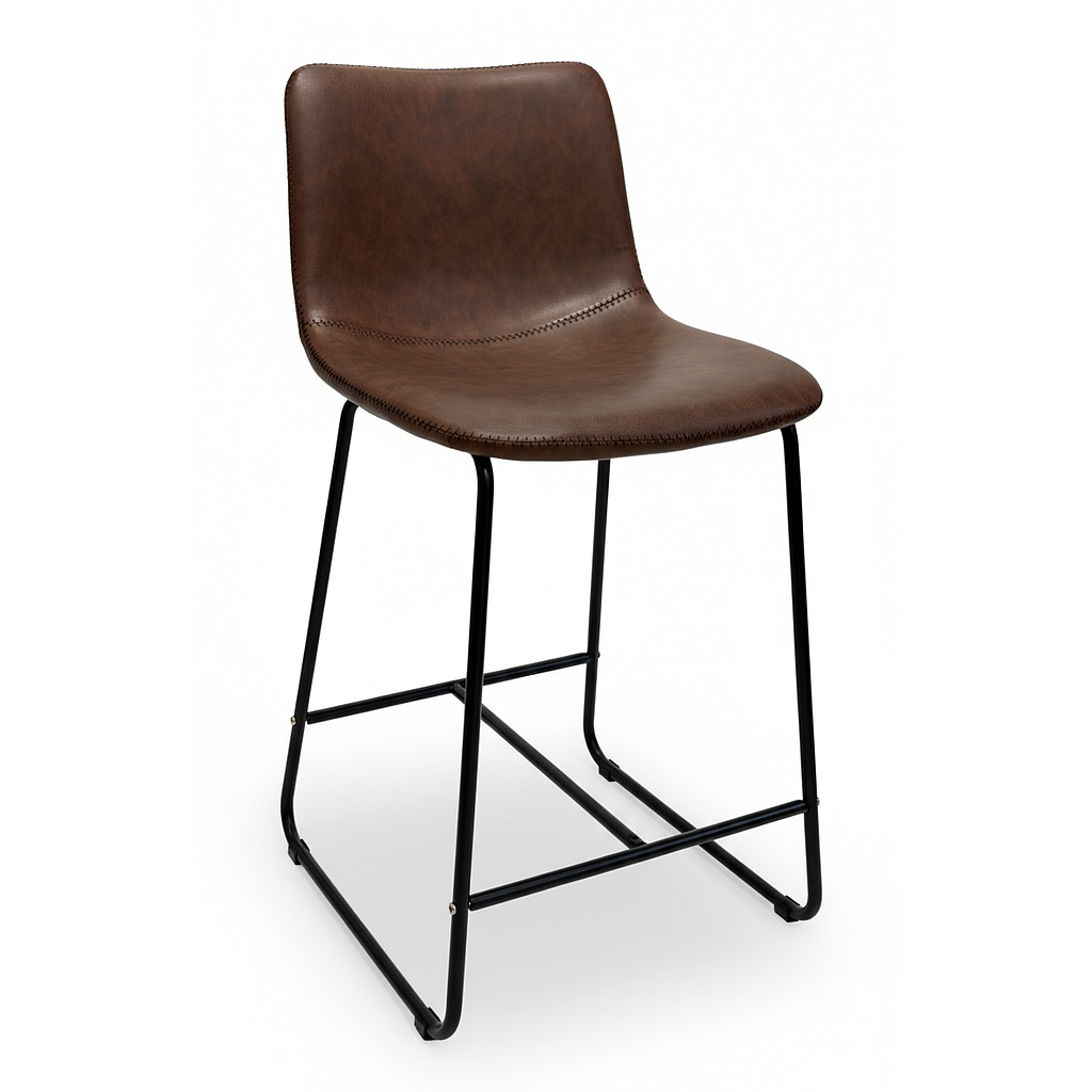 TABURETE SALEM CUERINA CAFÉ OSCURO PATA METALICA WW5132-MR (ALTURA 65cm)