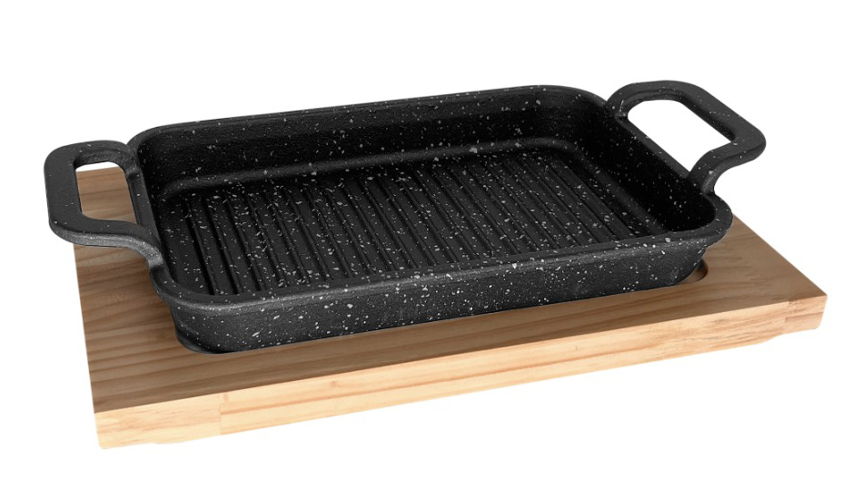 PAILA RECTANGULAR INDUCC. HIERRO FUND. GRILL BASE MADERA M35642 (21cm)
