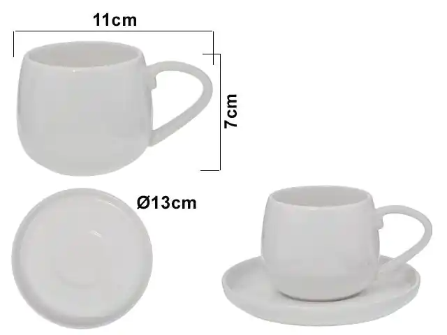 SET TAZA C/PLATO CERAMICA 6PZS 981557 / SAN5587-JS1266 (11 x 7cm / 13cm)