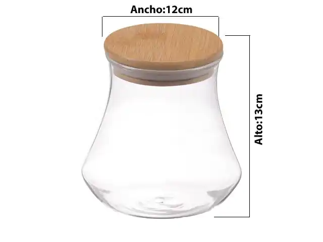 CONTENEDOR ABOMBADO DE VIDRIO TAPA MADERA 308041 / GZ1301-M (12 x 13cm / 450ml)