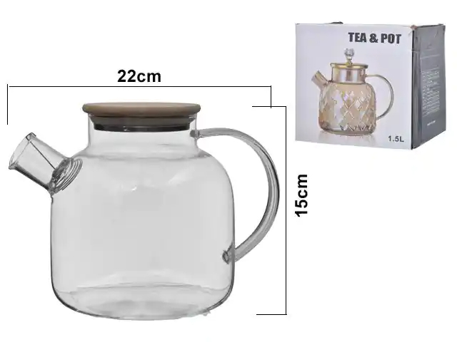 TETERA VIDRIO TAPA BAMBOO 962638 / ES27892 (22 x 15cm / 1.5ml)