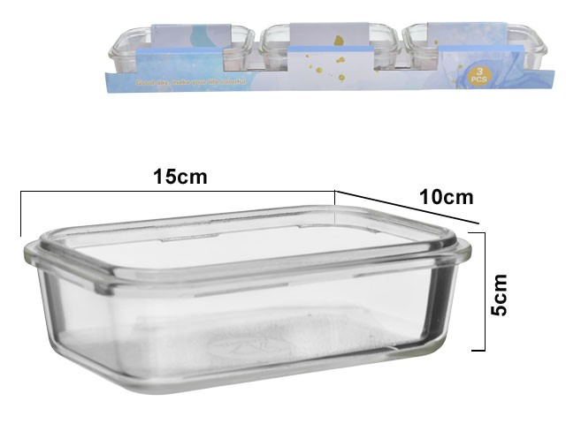 SET CONTENEDORES VIDRIO RECTANGULAR PARA SALSAS 3PZS 945566 / BLBH001 (15 x 10 x 5cm)