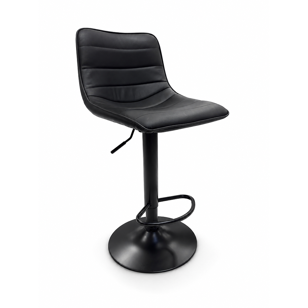 TABURETE CAMERUN CUERINA NEGRO BASE NEGRA BC-081NG (42 x 42.5 x 59 - 86cm)