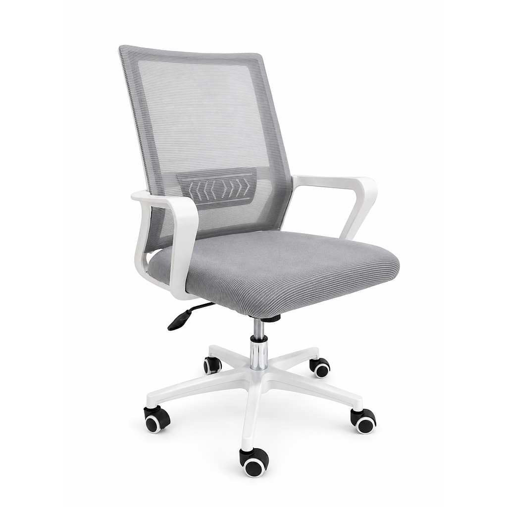 SILLA EJECUTIVA CON RUEDAS BLANCO MALLA GRIS OC-936 (48 x 48 x 43.5 - 91cm)