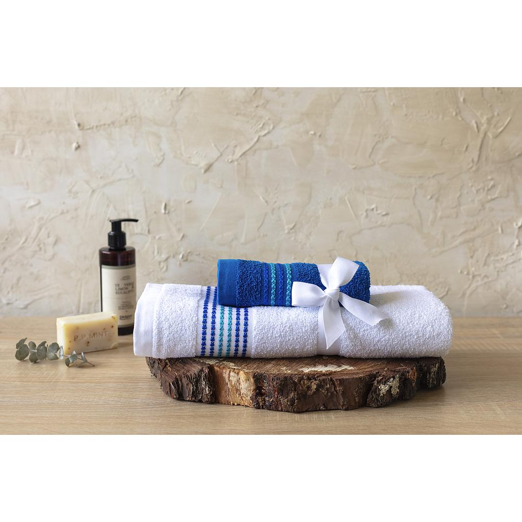 SET TOALLAS BONETTE BLANCO AZUL 2PZS FT-S01-40125 (140 x 70cm / 70 x 40cm / 100% ALGODON / 400gr)