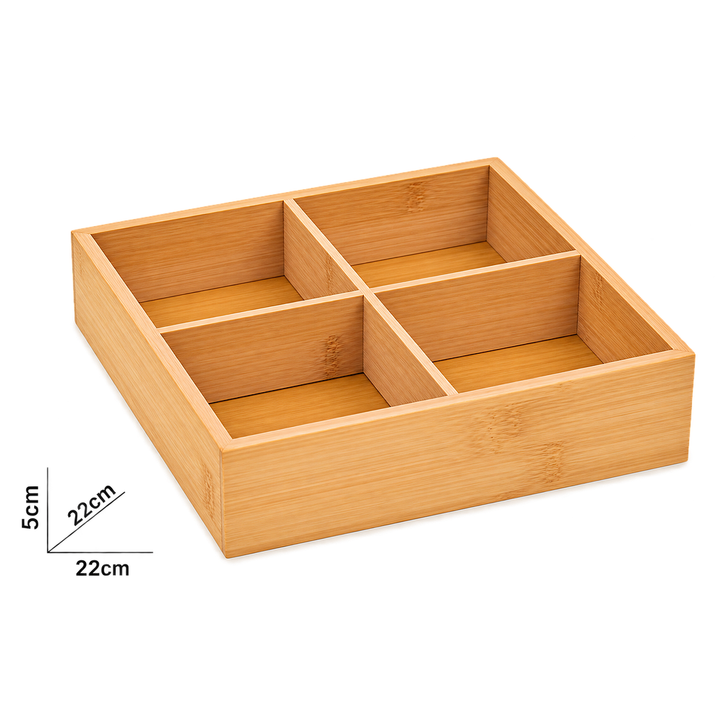 BANDEJA ORGANIZADORA MULTIUSO BAMBOO CON 4 DIVISIONES 834536 / SAN5457 (20 x 20 x 5cm)