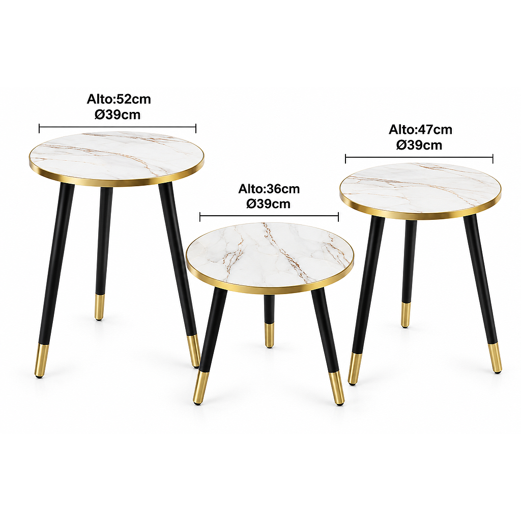 SET MESA AUXILIAR MADERA 3PZS MADERA - MARMOL BLANCO 294019 / HM2001/YM115 (120 x 60 x 46cm)