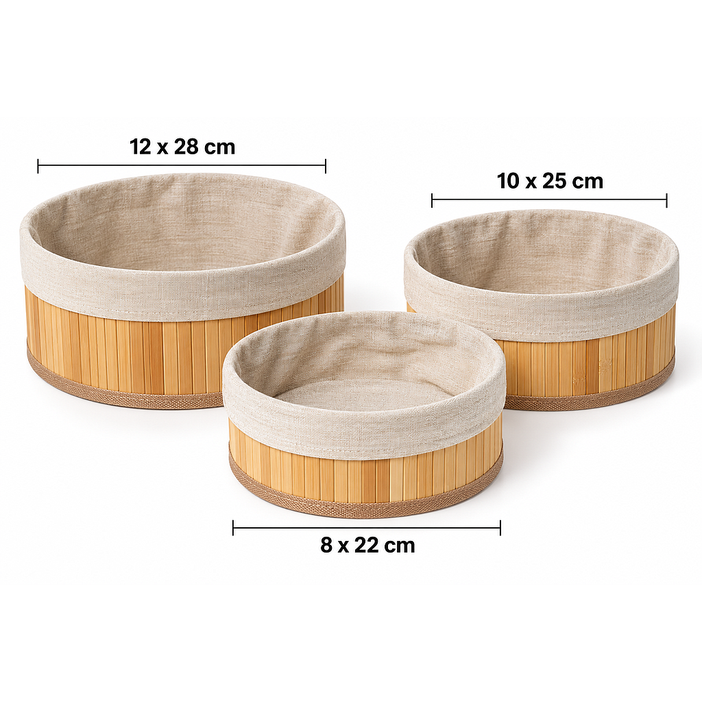 CESTA CON FORRO DE TELA 3PZS 721740 / ES29279 (8 x 22cm / 10 x 25cm / 12 x 28cm)